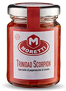 Moretti® Crema de Ají | 100% Calabrese 100% Natural | Sin OMG | Chiles cultivados y procesados ​​en Calabria | Cremoso para untar | Hecho en Calabria (Trinidad Scorpion Moruga 1 Pieza)