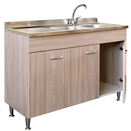 Yellowshop | Mobile cucina sottolavello a 3 ante cm 120x50 colore Olmo completo di lavello inox serie Basic (Versione Sx)
