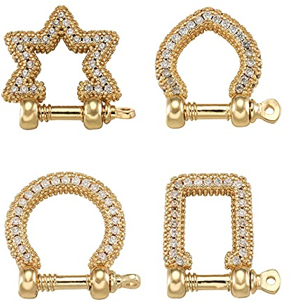 PandaHall 4 cierres de grillete de rosca de circonita cúbica para hacer joyas, anillos en D de latón chapados en oro de 16 quilates, Pulseras, Metal, circonita