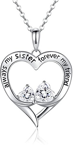 LYTOPTOP Herz Halskette Damen 925 Ketten | Schwester Silberkette Freunde Zwei Herzen Kette Silber Damen Ketten Schmuck Damen Geschenk für Frauen Mutter Weihnachten Geburstag mit Geschenkbox