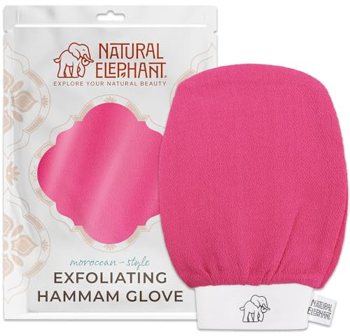 Natural Elephant Exfoliating Hammam Glove | Authentic Moroccan Kessa Body Scrub Mitt for Spa-Quality Skin Renewal | Pink Tulip Single