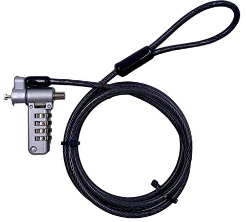Desktop/Laptop Computer Security Cable Lock, 4-digit Combination Padlock, Portable, 200cm, Ø4.5mm Stainless Steel Cable, for standard security slot, nano security slot and wedge lock slot