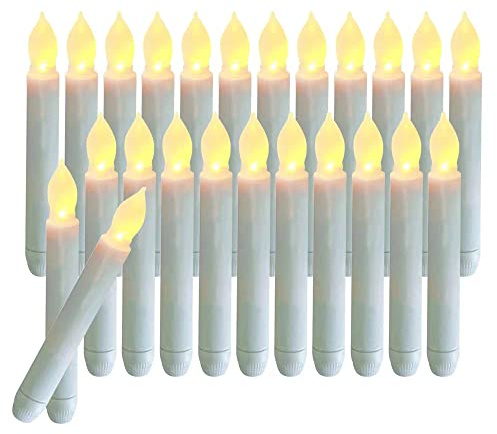 xunhuimemory 24 PCS Flameless LED Taper Candles Lights, Battery Operated Candlesticks with Warm White Flickering Flame, 0.79 x 6.5 Inches Dripless Fake Floating Taper Candles for Church Wedding Xmas