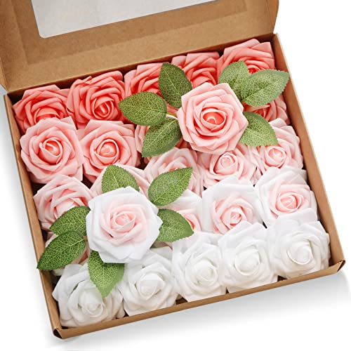 JaosWish 25PCS Real Touch Fake Roses Artificial Flowers Foam Roses DIY for Wedding Bouquets Home Decorations