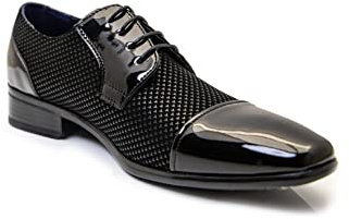 Men’s Two Tone Patent Leather Lined Shiny Formal Derby Dress Lace Up Shoes [EL0712-BLACK-8UK]