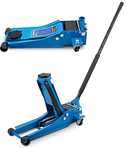 BITUXX Hydraulischer Rangierwagenheber 3T extra flach Wagenheber hydraulisch 3 Tonnen Hubhöhe von 8 cm bis 51 cm inkl. Gummiauflage und mit 2 Hydraulikkolben