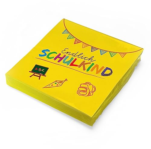 itenga Servietten Endlich Schulkind 30 x 30 cm 3-lagig 20 Stück für Einschulung Schulanfang 3lagig (gelb)