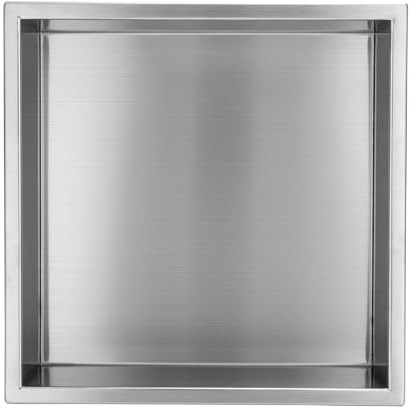 ENKI, SN01, Stainless Steel Recess Shower Niche 300 x 300, Wall Insert Shelf Stainless Steel, Shower Storage for Bathroom Essentials, Brushed Steel
