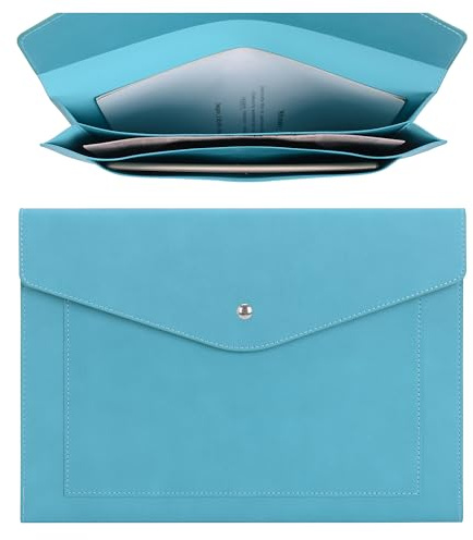 Wason A4 Dokumentenmappe aus PU-Leder mit Erweiterbaren Großen Taschen, Umschlaghülle Halter Papierrechnungen, Schreibwaren Tablet und PC für Arbeit Studium Reisen (Blaugrün)