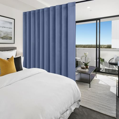 Hiasan Room Divider Curtains Patio Sliding Door Blackout Curtain Privacy Room Thermal Insulated Noise Reduction Panel with Back Tab & Rod Pocket for Bedroom Partition(80 x 84 Inches, Dusty Blue)