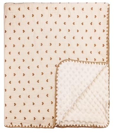 Doppelseitige Babydecke mit 100 % Musselin-Baumwolle und gepunktetem Fleece – Superweiche Kuscheldecke für Babys, Atmungsaktives Design mit zwei Texturen zum Schlafen und Kinderwagen (100x110 cm)
