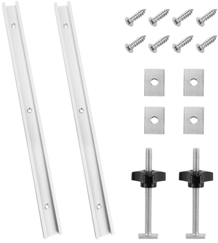 2 Piezas 400mm T Track Herramientas de Carpinteria, Perfil Aluminio en T, con 1 Riel en T, 2 M8 Tornillo de Sujeción, 2 Bloques Deslizantes M8/M6, 8 Tornillos Autorroscantes