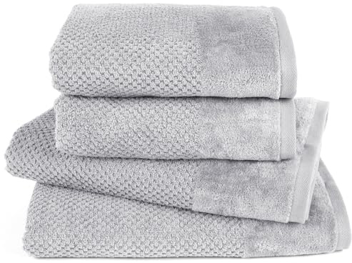 Pure Label Handtuch Set 4tlg 2xDusch 2xHand Hellgrau | 100% Baumwolle, weich & saugstark - Waschbar bis 60∘C, trocknergeeignet