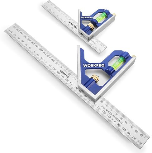 WORKPRO Adjustable Combination Square Set, 150 + 300mm, Stainless Steel Angle Ruler with Bubble, Multifunctional Measuring Tool