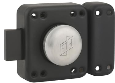 FTH - Verrou de porte FTH R85 à bouton, cylindre de 45mm, coffre et pêne noir mat, 3 clés crantées | verrou à bouton et cylindre, cylindre 45 mm, acier, finition noir mat, 3 clés, porte d'entrée, fabrication française, noir