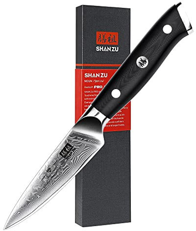 SHAN ZU Damascus Knife Peeling Knives Japanese Fruit and Vegetable Knives 67 Layer Steel Kitchen Paring Knife with G10 Handle