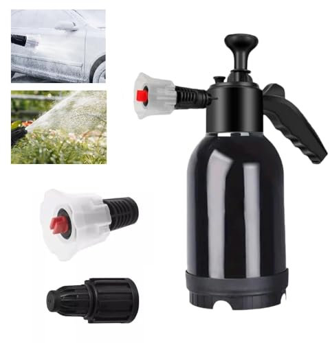 2L Portable Car Wash Foam Pump Sprayer - Multipurpose Handheld Pressure Spray Bottle with Replacement Nozzle for Car Cleaning and Garden Watering (Black)