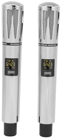 ASHATA Microphone sans Fil, Système de Micro Dynamique Professionnel UHF avec Récepteur, Réduction du Bruit, Portée de 100 M, Idéal pour Le karaoké, Les Performances sur Scène (Silver)