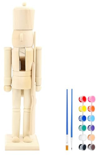 Large Christmas Wooden Nutcracker Soldier 38cm/15inches Christmas Unpainted Blank Nutcracker Ornaments Unfinished Figurines Puppet Walnut Soldier with Paint Pen for DIY Art Craft Gift Xmas Decorations