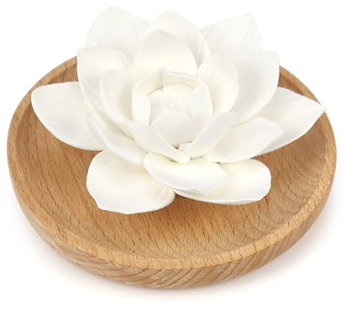 Diffuseur D'Huiles Essentielles en Plâtre avec Boîte à Parfum en Bois et Fleur en Plâtre Diffusion Naturelle pour Bureau Salon Salle de Bains et la Chambre