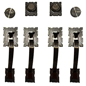LOCKSET4U Double Front Door Hardware Set LAMA, Heavy Duty Entry Double (Keyed and Dummy) Door Lock Set with Exterior and Interior Grip Handles and deadbolt, Reversible, Antique Brass