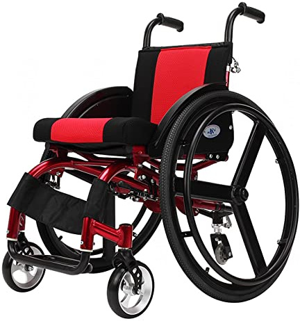 Silla de ruedas deportiva ligera para adultos, silla de ruedas manual autopropulsada portátil con freno de reposabrazos, ayuda de movilidad de rueda grande de 24 pulgadas