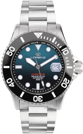 Lorenz Hydro-Sub 090011GG Orologio da uomo automatico svizzero con cinturino in acciaio inossidabile e 500 metri subacqueo professionale, cofanetto con cinturino in gomma omaggio