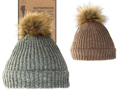 Otterdene Wasserdichte Bommelmütze für Damen (1 Stück), Rot, Grau oder Blau, Einheitsgröße