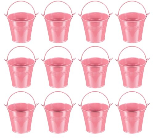 PATIKIL 2.7x2.3 Small Metal Buckets with Handle, 12 Pcs Mini Galvanized Bucket Colorful Easter Buckets for Crafts Party Favors Decoration, Pink