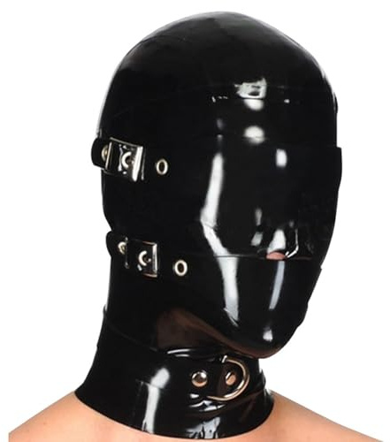 Kangxinsheng Schwarzer Gummi Latexmasken,Dehnbare Latex-Gesichtsmaske-L