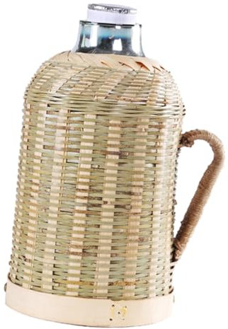 OFFSCH Isolierte Wasserflasche Mit Griff Aus Bambus Und Glas Retro-design Für Fitnessstudio Und Büro Vakuumisoliert Für Heiße Getränke