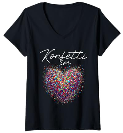 Damen Fasching Kostüm Konfetti im Herzen Karneval T-Shirt mit V-Ausschnitt