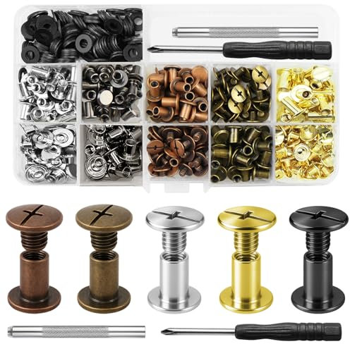 HavaCue 160 Sets Chicago Schrauben,M5*8mm Buchschrauben Edelstahl,5 Farben Schraubnieten für Leder,Gürtelschrauben für DIY Lederdekoration,Gürtel,Bücher