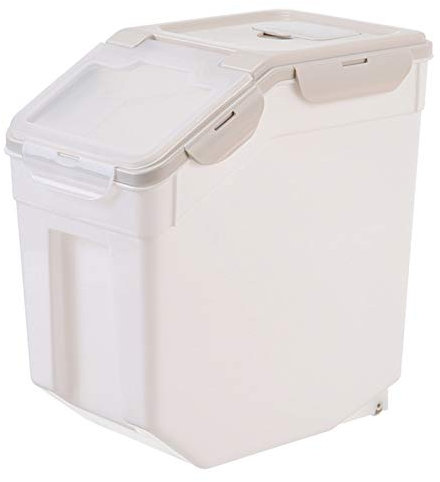 Airtight Food Storage Container 25KG Kitchen Rice Cereal Canister for Dry Grains Moistureproof Dispenser for Rice Grain Soybean and Pet Food Beige