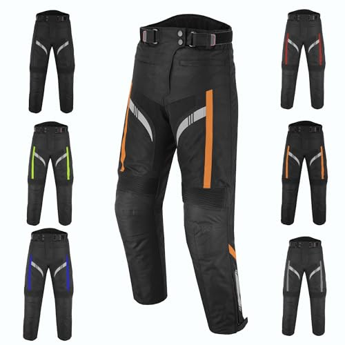 Hive Moto Men Motorcycle Waterproof Textile Cordura Trouser CE Approved Protection Motorbike Riding Hip Knee Protective Pant (US, Alpha, 6X-Large, Regular, Regular, Orange)