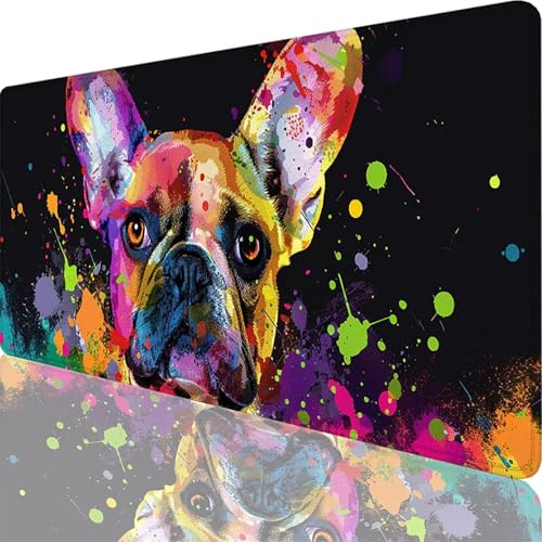Tapis de Souris Gamer 800 x 400 x 3 mm, Grand Tapis de Souris Noir, Bouledogue Mouse Pad Imperméable et Antidérapant, Multifonction Grand Sous Main Bureau pour Clavier et Souris, Gamer Decoration 57-U