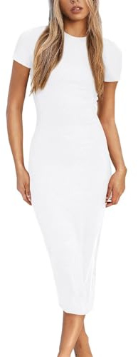 LACOZY Damen-Sommerkleid, kurzärmelig, sexy, figurbetont, Bleistiftkleid, formelles Cocktailkleid, langes Kleid