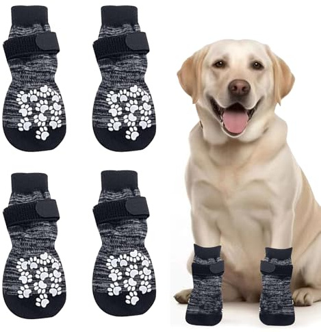 FOSDICK 2 Paar Anti-Rutsch Hundesocken, Pfotenschutz Hund mit Verstellbaren Riemen, Hundesocken Leckschutz Auf Hartholzboden, Hunde Socken Gegen Lecken Von Pfoten für Den Innen- Und AußEnbereich, M