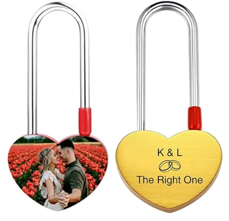 Custom Engraved Heart Padlock – Love Lock for Couples Bridge with Photo and Names