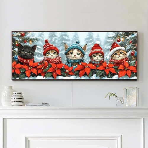 VAIIEYO 5D DIY Weihnachten Diamond Painting Groß, Katze Diamant Painting Groß xxl Bilder Malerei Kits, Malen Nach Zahlen Diamant Home Wand Decor Gemälde Kreuzstich Diamond Dekoration 30x80cm-2