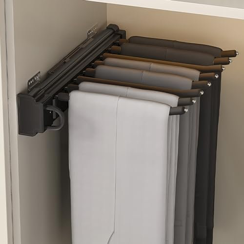 Générique Cintres à Pantalons en Acier Inoxydable à Double rangée, Gain de Place – 51 cm, pour Hommes et Femmes, Organiseur de vêtements Coulissant Durable, Porte-vêtements Noir