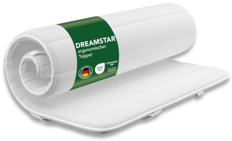 DREAMSTAR Topper 140x200cm mit Schaumkern | atmungsaktiver Matratzentopper mit 4 Eckgummis | Bequeme Matratzenauflage für Boxspringbetten, Schlafsofas, Wohnwagen, Camping | Öko-TEX®| 140 x 200cm