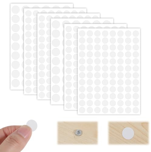 BOHUIZ 6 Sheets 580 Pcs Self-Adhesive Screw Hole Cover Stickers, 12 mm/15 mm/21 mm White Screw Covers Caps Sticker PVC Waterproof Wood Stickers for Furniture Wood Screws Wall Cabinet Desk Wall