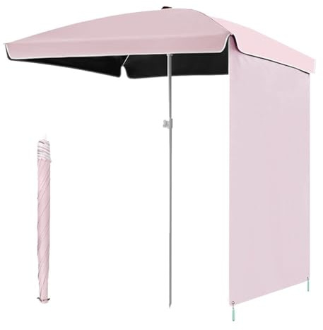 GSKDZG 1.6m 2m Gartenschirm Quadratischer Sonnenschirm Mit Sonnenschutzvorhang Terrassenschirm Tragbarer Strandschirm Für Outdoor Camping Garten Terrasse Pool(Pink,160cm/5ft)