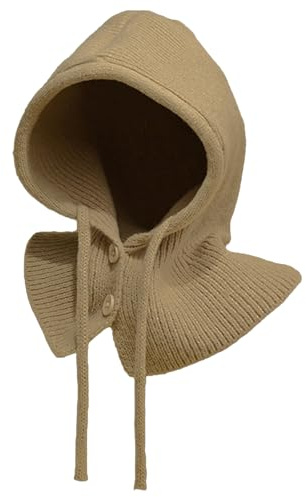 Rayson Stickad mössa vinter dam varm mössa stickad balaclava mössa med huva halsduk skalle keps med dragsko, khaki, one size