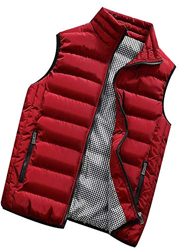 Generisch 2026 - Abrigo de invierno para hombre, chaleco acolchado de algodón, chaleco con capucha cálida, chaqueta para disfraz de carnaval, chaleco para hombre, rojo, L