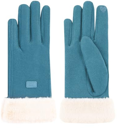 Feelorna Gants d'hiver pour femmes, 360 ° coupe - vent manchette en peluche thermique écran tactile gants, gant souples doublés de laine pour la conduite de vélos en plein air (bleu)