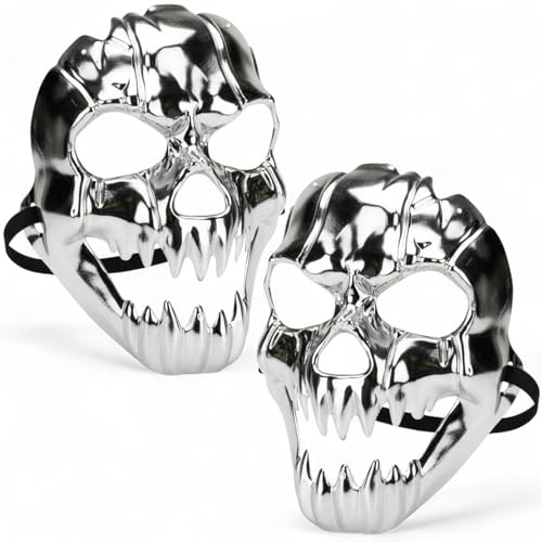 MIJOMA Lot de 2 masques d'Halloween - Crâne effrayant pour adultes - Masque de costume d'horreur en plastique - Accessoires de fête pour Halloween, carnaval et événements à thème