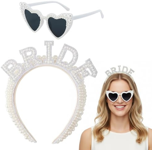 Bride Haarreif, Haarreif Perlen, Haarreifs Brauty Diadem Hochzeit, Braut Haarreifs Mit Perlen Und Perlens Brille, Braut Haarschmuck Accessoires Für Junggesellenabschied Und Hochzeitsfotografie