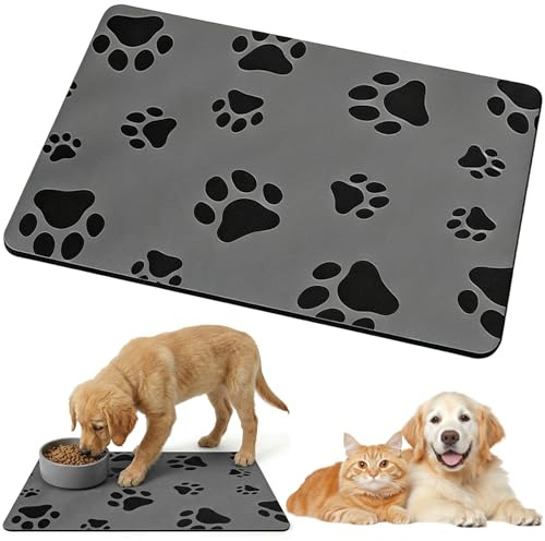 ASOUUNLD Napfunterlage Hund 60x40 cm rutschfeste Futtermatte für Hunde und Katzen Saugfähige & Schnelltrocknende Kieselgur Hundematte mit Gummirücken wasserdichte Hundenapf Unterlage für Haustiere